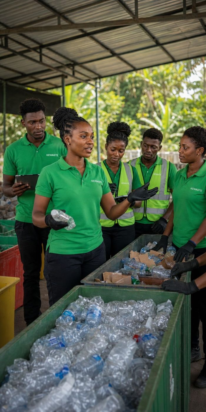The KEWASTE team sorting recyclables together